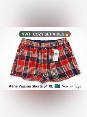 Aerie Red Plaid Pajama Shorts XL NWT Cozy Sleep Lounge Holiday
